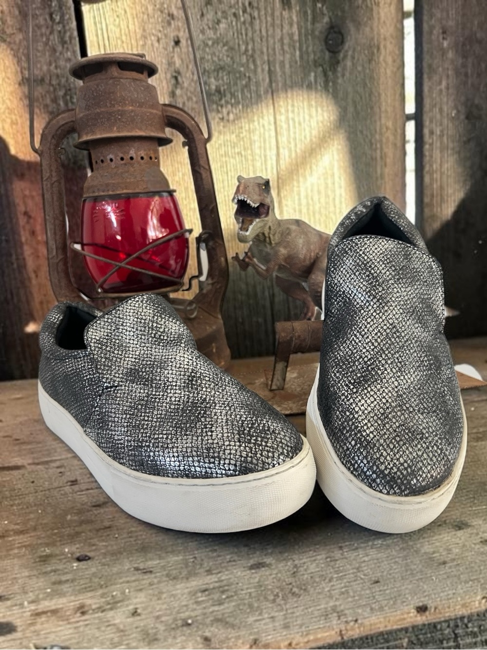 J Slides Slip-On Metallic Black Sneakers 7.5